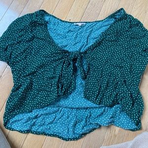 Green front tie flowy green top with flowers